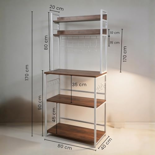 Image of wow craft 5-Tier Storage Rack with White Frame | Multipurpose Kitchen Microwave Stand, Bookshelf & Office Organizer | Heavy Duty Metal Frame Shelf, Space Saving Rack, Easy Assembly