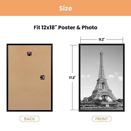 Image of upsimples 12x18 Picture Frame Black 3 Pack, Scratch-Proof Poster Frames 12 x 18 for Photo Gallery - Slide-In Strips, Horizontal or Vertical Wall Mounting