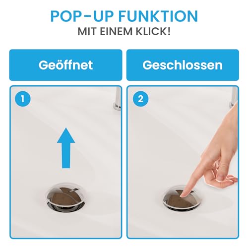 Bächlein Design Ablaufgarnitur ohne Überlauf (Chrom) - Pop Up Ventil aus Messing mit innovativer Kappenform gegen Wasserflecken Kalkränder