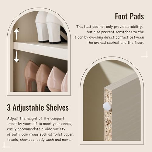Image of IFBUY 67 inch Tall Arched Bathroom Storage Cabinet, 8-Tier Modern Farmhouse Storage Cabinet with Adjustable Shelves, Wood Freestanding Cabinet for Bathroom, Living Room, Entryway, Hallway (Cream)