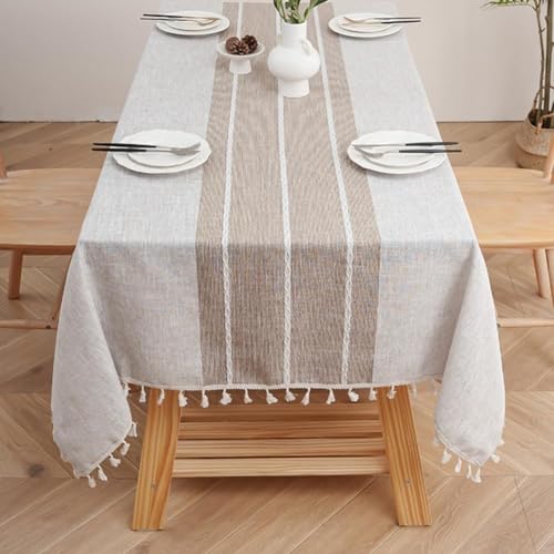 Nappe imperméable anti-tache en coton lin marron pour table