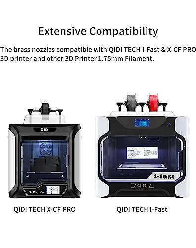 Qidi Tech i-Fast & X-CF Pro M6 Brass Nozzles (0.4mm) PTFE Tubes, 1.75mm Filament Qidi 3D Printer Extruder (2pcs)