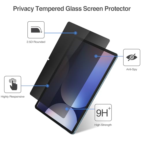 ProCase Privacy Screen Protector for Galaxy Tab S10 Plus/S9 FE Plus/ S9 Plus/ S8 Plus/ S7 FE/ S7 Plus 12.4 Inch, Anti-Spy Tempered Glass Film Guard for Samsung Tablet SM-X820/X610/X810/X800/T730/T970 - Image 3