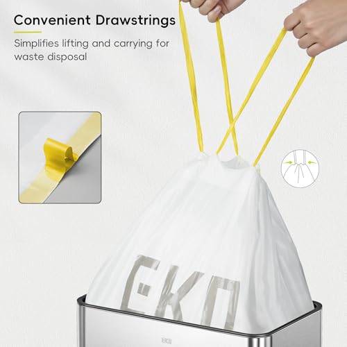 Image of EKO 12.5 Gallon / 40-60 Liter, 110 Count Drawstring Trash Bags, Extra-Strong Garbage Bags, Unscented, Leak-Resistant, Easy-Dispense Roll for Kitchen & Household Use, Code Z, White