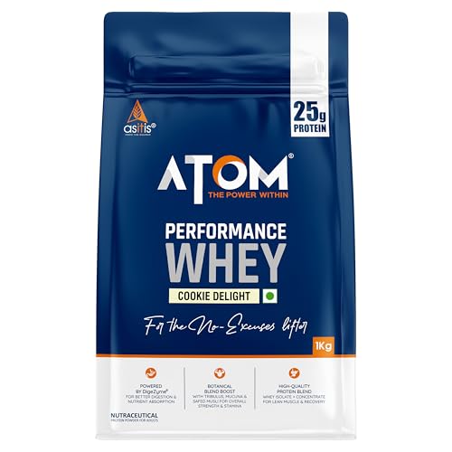 Image of Asitis Nutrition ATOM Performance Whey 1Kg | With Safed Musli & Mucuna Pruriens | For Faster Recovery | Highly Bioavailable | Cookie delight flavor