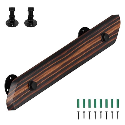 Eikuavons Corrimano in legno di pino, 60 cm, corrimano da parete, scale, corrimano in legno antiscivolo con supporti a parete, materiale di montaggio, montaggio laterale per scale, balcone, marrone