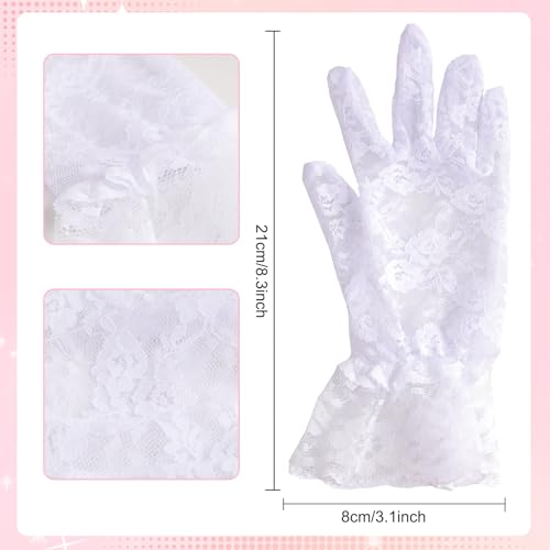 Fumwase 4 Pcs Pearl Necklace Bracelet Earrings Jewelry Sets and Short Lace Gloves Girls for Tea Party Sets Wedding Pageant Halloween Cosplay3