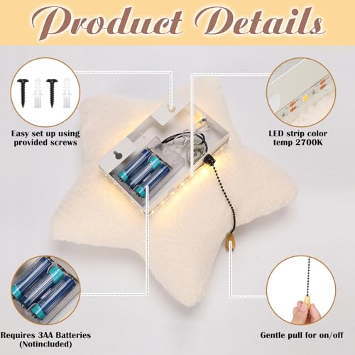 Image of Aurelema Fluffy Star Night Light Wall Lamp Sleeping Nursery Lighting Cute Floating Battery Operated Hanging Lamp for Baby Boys Girls Bedroom Room Nursery Wall Decorations