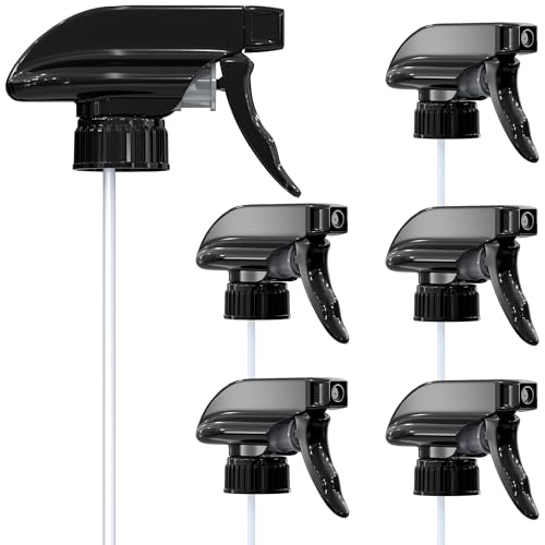 Image of ALPENKOK 6 Pack Spray Nozzle for Bottles, Trim-To-Fit Tube; Plastic (Black) | Spray Bottle Nozzle Replacement; Fits 8 and 16 Oz; Trigger Sprayer with Mist, Stream & Off Modes; for Cleaning and Garden