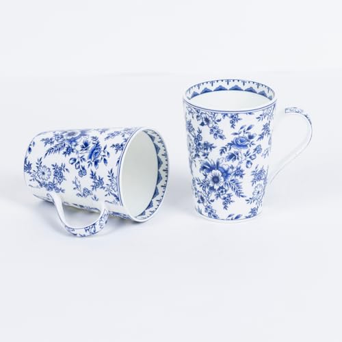 Image of GOLDEN QUEEN'S Mugs Set of 2 for Coffee, Tea, Milk - Ideal for Your Daily Beverage Ritual, Hosting & Casual Gatherings - Indigo Garden