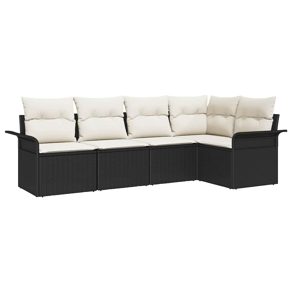 Canapé de jardin modulaire 5 pièces noir en rotin synthétique et acier