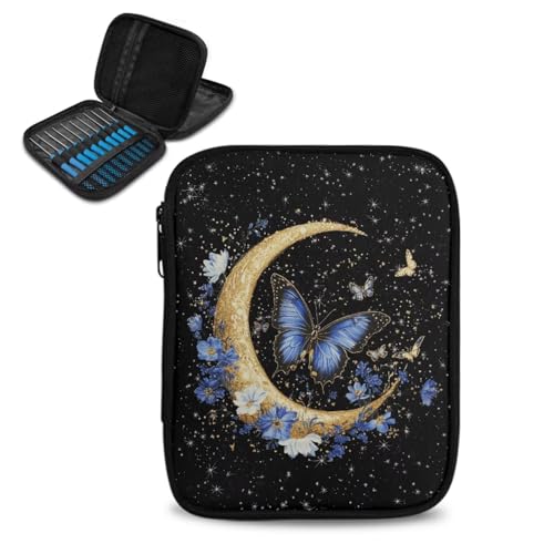 Image of Moon Crochet Hook Case Butterfly Flower Breathable Knitting Needle Organizer Portable for Home Travel Lightweight