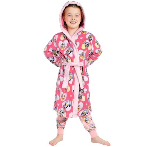 BlueY Bademantel Kinder, Bingo Morgenmantel Mädchen Mit Kapuze, Fleece Bademantel Mädchen, Rosa 128