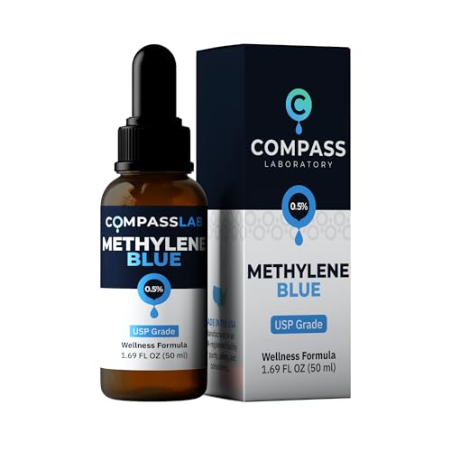 COMPASS LABORATORY Methylene Blue 0.5% | USP-Grade Methylthioninium Chloride Liquid | High Purity Dietary Supplement for Brain Function & Cognitive Health | No Formaldehyde (1) 50ml Glass Bottle