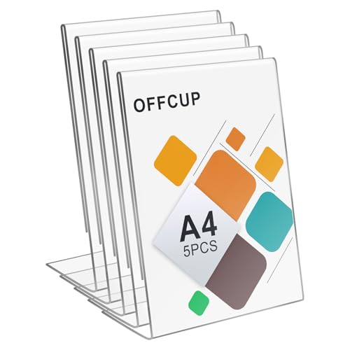 OFFCUP A4 Soporte de Menú, 5pcs Soporte para Letreros, L Expositor de Mesa, para Soporte Carteles Expositor Publicitario Soportes de Sobremesa para Carteles Soporte Sobremesa Acrílico