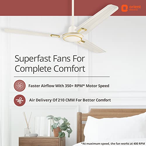 Image of Orient Electric Pacific Air Deco Ceiling Fan for Home | High Speed | Durable and Strong | 400 RPM | Decorative Fan | 1200mm (Ivory, Pack of 1)