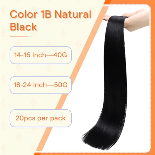 Image of Full Shine Tape in Hair Extensions Human Hair, 1B Off Black Near Black 18 Inch 50g 20 Pcs,Hand Tied Skin Weft Real Hair Extensions, Straight Hair for Transitioning Hair Natural