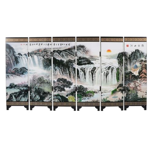 Baluue Biombo Plegable Mini de Madera Maciza Pantalla Divisoria Decorativa Estilo Chino Adorno para Escritorio y Sala Panel Divisor de Ambientes Pequeño y Artesanal