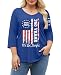 Plus Size 4th of July Shirts Women 250th Anniversary USA Shirt 1776 American Flag Patriotic Tee V Neck 3/4 Sleeve Tops(Flag-Blue, 4X-Large)
