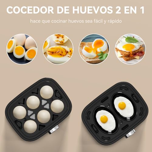 YASHE Cocedor de Huevos, 400 W Cocedor huevos multifuncional, 6 huevos fáciles de pelar, huevos blandos, medianos, duros, pochados, fabricante de tortillas, vaporera, zumbador, luz indicadora - imagen 4