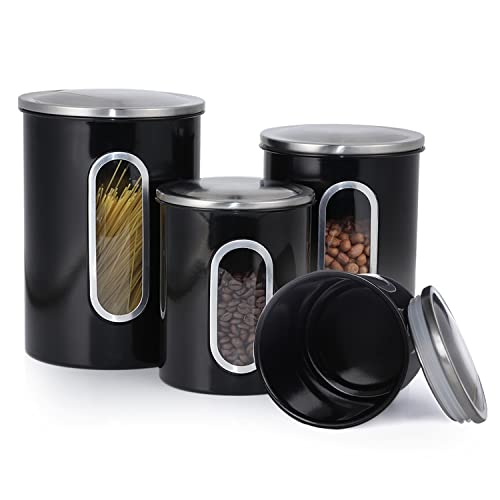 Malmo Canisters Set, 4 Piece Food Container Window Kitchen Canister With Fingerprint Resistance Lids, Black #TOP5