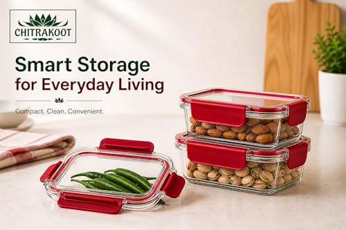 Image of Air Tight PET Storage Container Box for Kitchen & Fridge | Set of 2 300 ml | Red set
