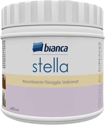 Bianca Stella Wasserbasiert Seidenmatt Flüssigglas 500ml - Stärker Klarlack, Farblose Versiegelung für Holz, Metall & Fliesen, Bietet Extra Schutzschicht auf Fliesenfarbe, Möbelfarbe & Holzoberflächen