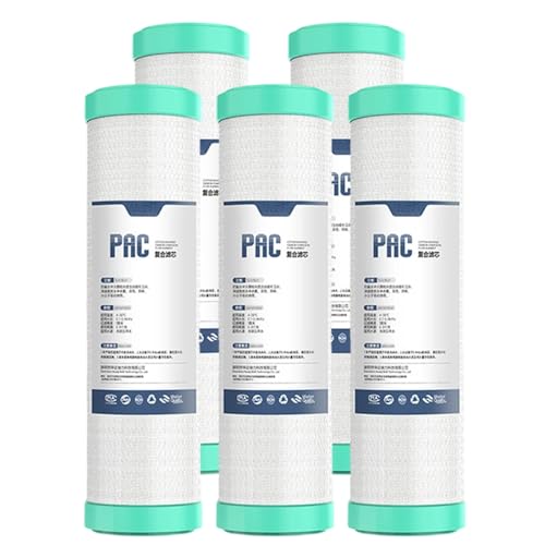 Paquete de 5 cartuchos de filtro de compuesto PAC de 2,8 x 10in 5 micras, compatibles con carcasas de filtro de 10in, adecuados aplicaciones de domésticas ycomerciales