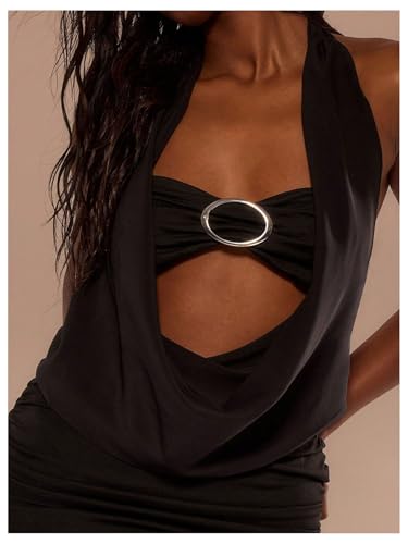 SOLY HUX Women's Cowl Neck Sexy Tops Halter Neck Cutout Slim Fit Tank Top Party Clubwear4