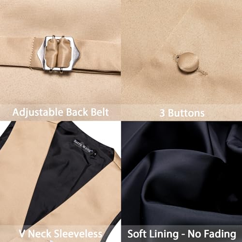Image of Barry.Wang Mens Suit Vest Bow Tie Set 4PCS Formal V-neck Slim Fit Casual Solid Color Waistcoat Wedding Party Tuxedo