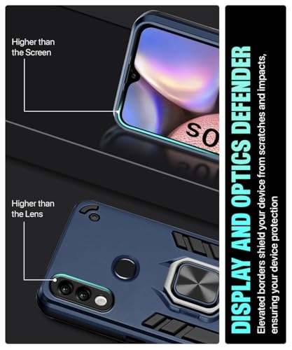 Image of WOW IMAGINE Shock Proof Back Case Mobile Cover for Samsung Galaxy A10s | Galaxy M01s | Back Cover Case (Tough Armor | Hybrid PC + TPU | Ring Holder & in-Built Kickstand | Blue)