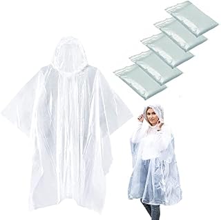 Ahasdo Rain Poncho with Drawstring Hood [Pack of 7] Emergency Disposable Rain Ponchos Family Pack for Adults & Kids-Clear