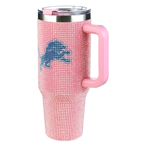 Image of The Memory Company Officially Licensed 40oz Pink Bling Game Day Tumbler, Detroit Lions