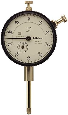 Mitutoyo "2416S" Dial Indicator, 4-48 UNF Thread, 0.375" Stem Dia., lug Back," White Dial, 0-100 Reading, 2.244" Dial Dia., 0-1" Range, 0.001" Graduation, -0.002" Accuracy