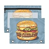 xigua Hamburger Pencil Pouch Fits Standard 3-Ring Binders with Clear Window, 2 Pack Zipper Binder Bag for Office