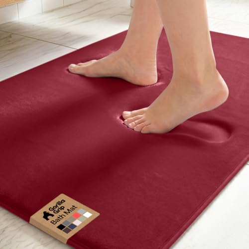 Image of GORILLA GRIP Memory Foam Bath Rugs, Soft Absorbent Velvet Bathroom Mats, Durable Dots on Underside, Machine Washable Bathmat, Carpet Rug Room Decor for Shower Floors, 36x24 Mat, Burgundy