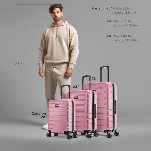 Image of InUSA TREND Luggage with Spinner Wheels | Durable Lightweight Hardshell Suitcase,Travel sets with Handle and Trolley | (20in, 24in, 28in) 3 Piece Set | Rose Gold