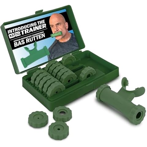 Bas Rutten O2 Inspiratory Muscle Training Device for Improving Diaphragmatic Breathing | Portable Lung Muscle and Respiratory Power Training Device | High Altitude Breathing Trainer | Green Cover