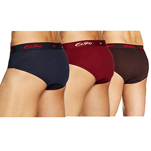 Image of Euro Men's Solid Multicolor Brief Pack of 3