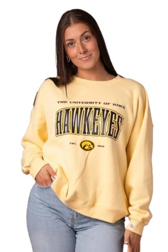 Fan Girl Iowa Hawkeyes Vintage Collegiate Oversized Crewneck Sweatshirt, UIowa Women’s Apparel, Butter Yellow, Sizes S-3XL