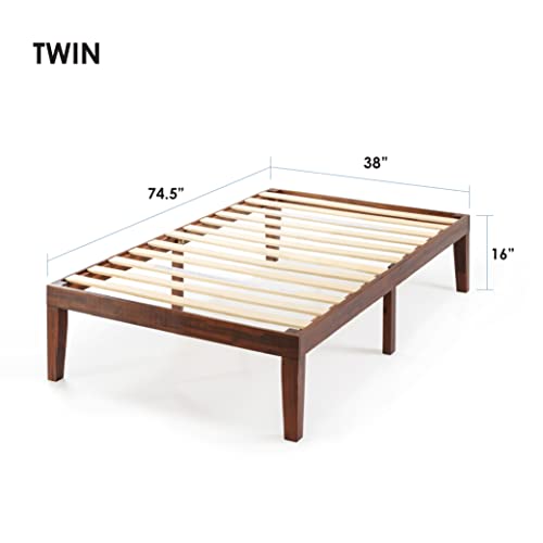 Mellow Naturalista Classic 16 Inch Solid Wood Platform Bed with Wooden Slats, Espresso, Twin