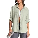 Women's UPF 50 Long Sleeve Sun Shirt - Safari & Hiking Quick-Dry UV Protection Button-Up Travel Shirt for Fishing,Gardening,Africa,5087,Light Khaki,L
