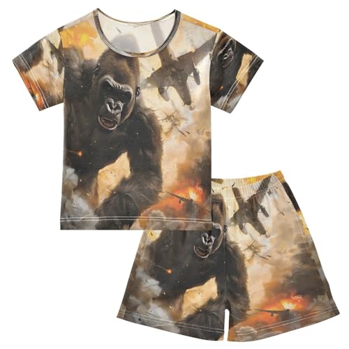 ALAZA Gorilla Airplane Pajamas Short Sleeve 2 Piece Sleepwear Top and Bottom Pajama Set Unisex