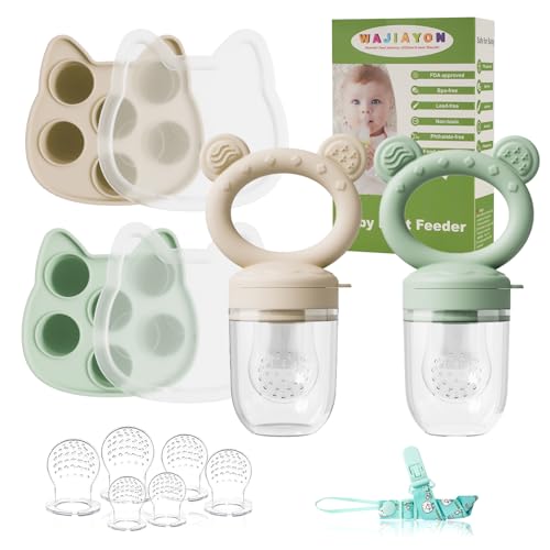 Image of Baby Breastmilk Popsicle Molds & Baby Fruit Feeder (4 Pack), Infant Food Freezer Tray Storage Containers, Silicone Teething Pacifier Feeder and Teether for Babies,Boys and Girls-Beige&Green