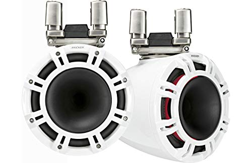 Kicker 44KMTC94W 9  600 Watt Horn Loaded 4 Ohm Waterproof Marine Tower System LED Speakers with Dome Compression Drivers & Tube Mount Clamping, Pair