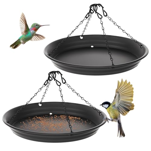 2Pack Bird Feeder Seed Catcher Tray 32cm Diameter Fits Most feeders Easy-Hook Installation Drainage Holes Reduce Waste & Tidy Garden Garden Platform Bird Feeder(Dark Grey)