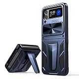 CASESTAR Military Armor Series Case for Samsung Galaxy Z Flip 4 / Z Flip 3，Build-in Kickstand & Camera Protection Sliding Cover - (Metallic Blue)