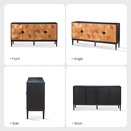 Hulala Home 63" Sideboard Buffet Cabinet, Kitchen Storage Cabinet With Removable Shelves & 4 Doors, Cupboard Console Table Accent Cabinet For Hallway, Dining Room, Black #TOP2