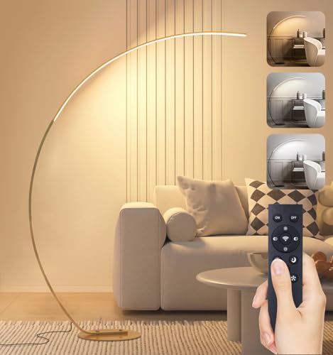 Aanyhoh Bogenlampe Wohnzimmer, Dimmbar LED Stehlampe Gold, Modern...