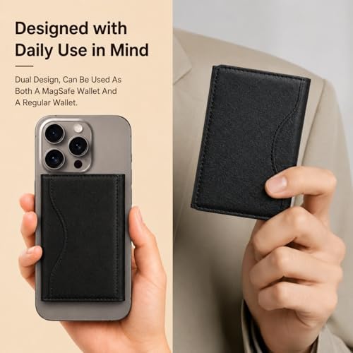 Image of Magnetic Wallet, Tri Fold Magnetic Card Holder with Premium PU Leather, Slim Foldable Phone Wallet for iPhone Android Travel and Daily Carry